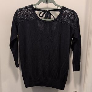 Elegant Black Sweater with Lace Detail
